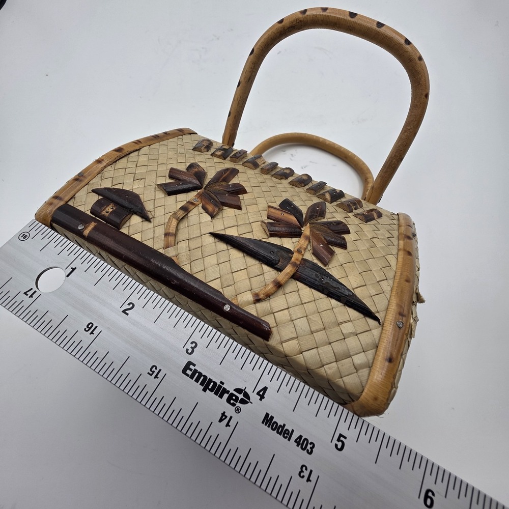 Vintage 1960s Philippines Woven Mini Purse Tropical Palm Tree Beach Sweetheart - Picture 10 of 12